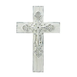 10018692 - Ornate Whitewashed Cross - Click Image to Close